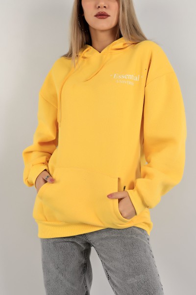 Sarı İçi Şardonlu Kapüşonlu Bayan Sweat 138924