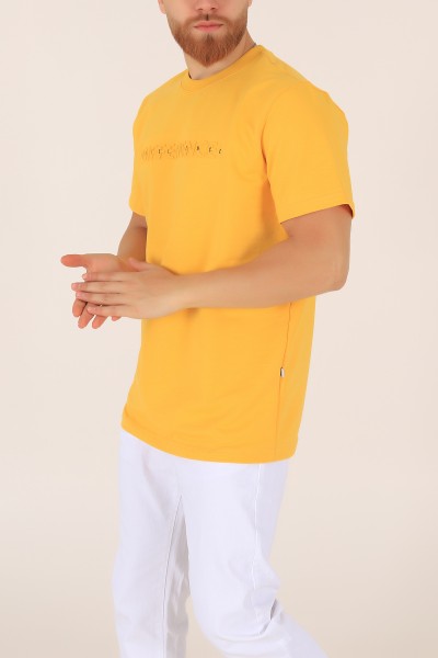 Sarı İki ip Gofre Baskılı Oversize Tişört 163515