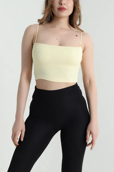 Sarı İp Askılı Destekli Modal Kadın Crop 465695