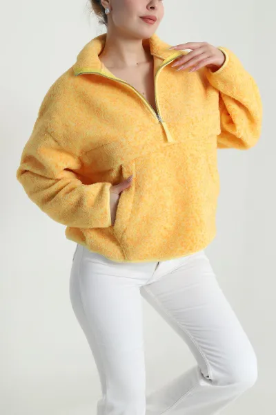 Sarı Kangru Cep Detay Teddy Kadın Sweat 492644