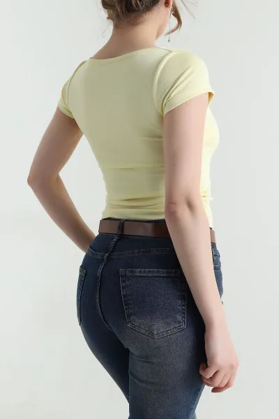 Sarı Kare Yaka Oysho Kadın Tişört 459347