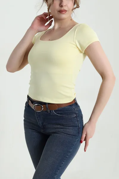 Sarı Kare Yaka Oysho Kadın Tişört 459347