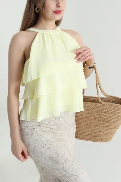 Sarı Katlı Sunshine Kumaş Kadın Bluz 471536