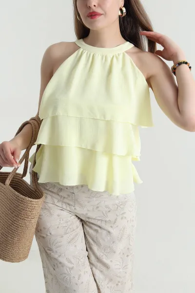 Sarı Katlı Sunshine Kumaş Kadın Bluz 471536