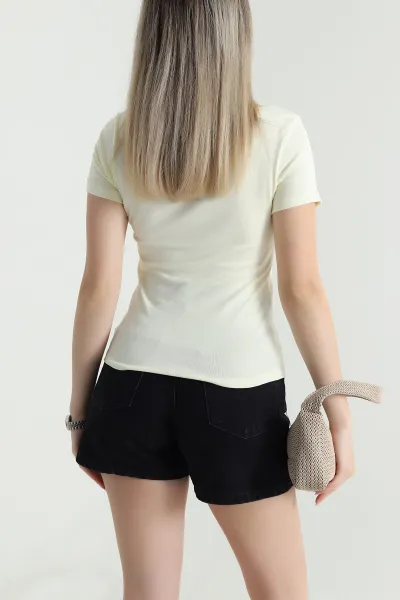 Sarı Kayık Yaka Buzzy Kadın Bluz 466314