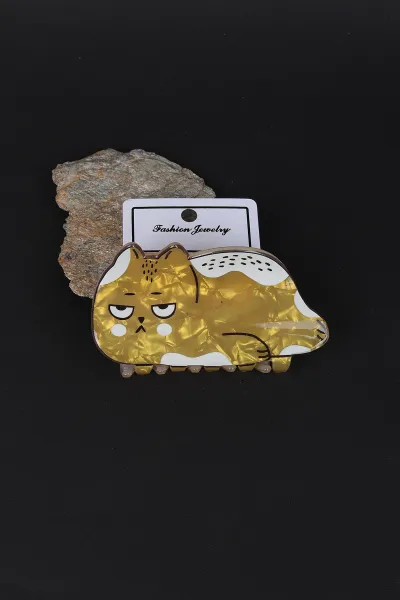 Sarı Kedi Figürlü Kemik Toka 307827