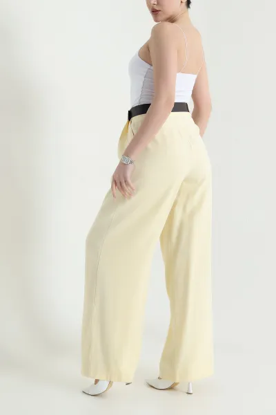 Sarı Kemerli Kadın Diagonal Modal Salaş Pantolon 447818