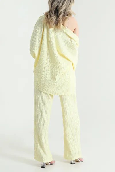 Sarı Kimono Pantolon Gofre Kadın İkili Takım 458358