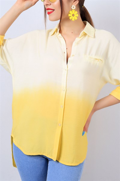 Sarı Kol Katlamalı Batik Yıkama Gömlek 13740B