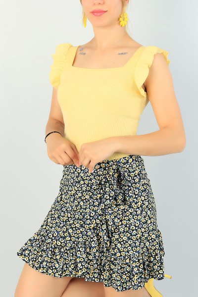 Sarı Kolları Fırfırlı Fitilli Bluz 67837