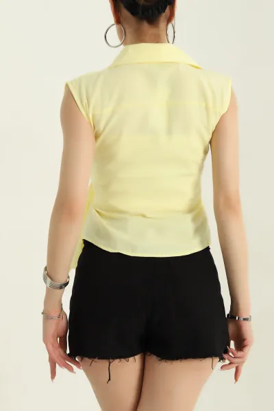 Sarı Kolsuz Poplin Kadın Gömlek 372054