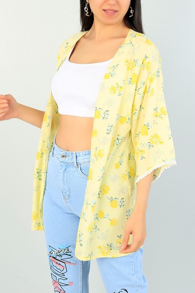 Sarı Kolu Dantelli Dokuma Kimono 71002