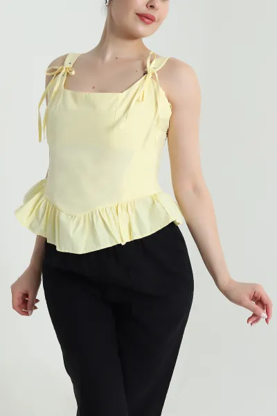 Sarı Kuş Gözü Detay Poplin Kadın Bluz 470559