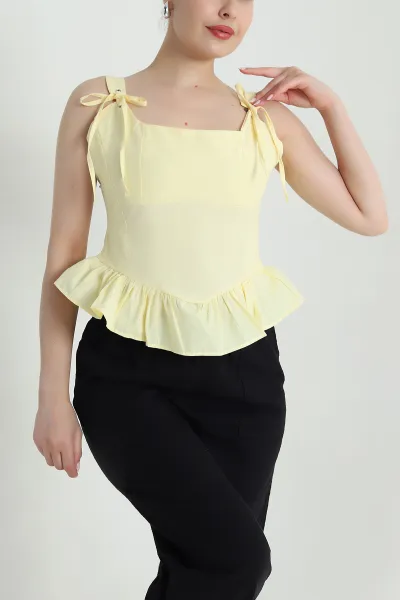 Sarı Kuş Gözü Detay Poplin Kadın Bluz 470559