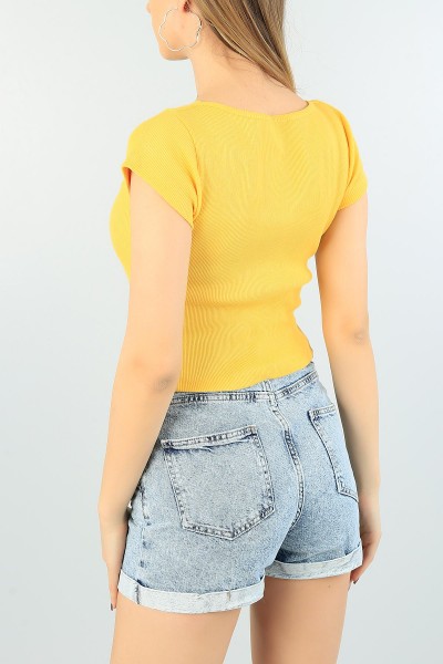 Sarı Likralı Bayan Fitilli Tişört 61287
