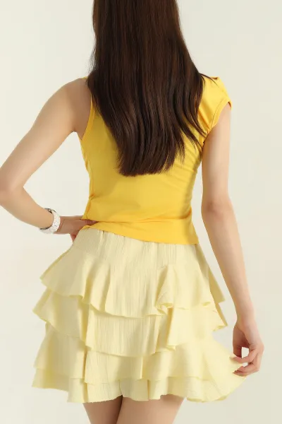 Sarı Likralı Büzgülü Sandy Kadın Bluz 371037