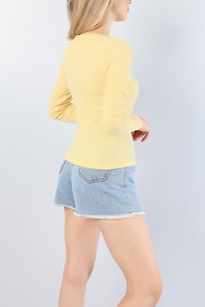Sarı Likralı Fitilli Bayan Body Bluz 77200