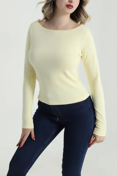 Sarı Likralı İnterlok Kadın Bady 485489