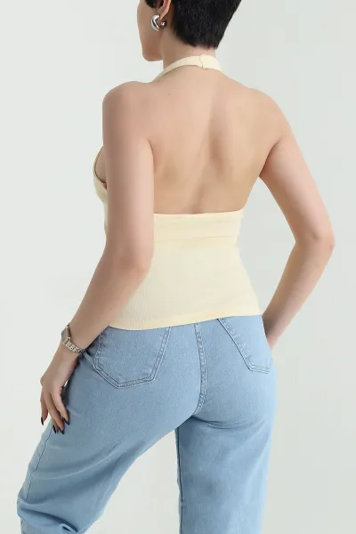 Sarı Likralı Kolsuz Kadın Bluz 452600