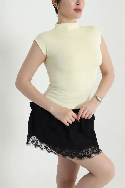 Sarı Likralı Kolsuz Modal Kadın Bluz 452505