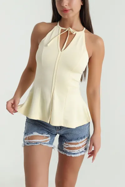 Sarı Likralı Modal Kadın Bluz 476040
