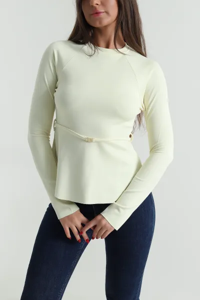 Sarı Likralı Önü Aksesuarlı Kadın Bluz 490586