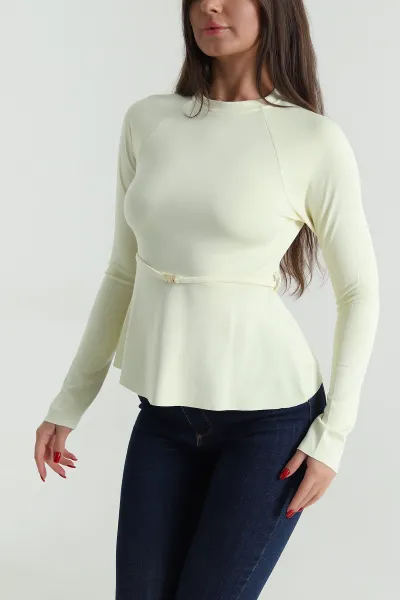 Sarı Likralı Önü Aksesuarlı Kadın Bluz 490586