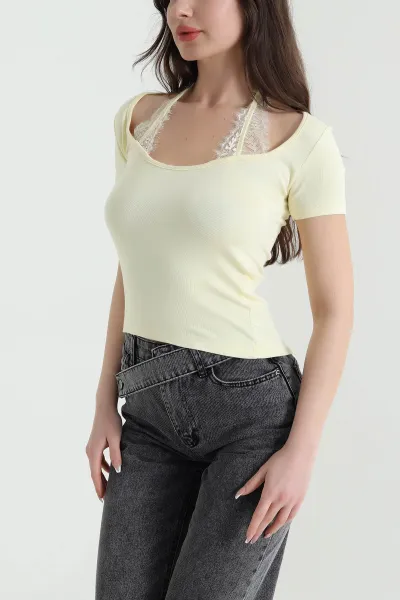 Sarı Likralı Viskon Kadın Bluz 455798