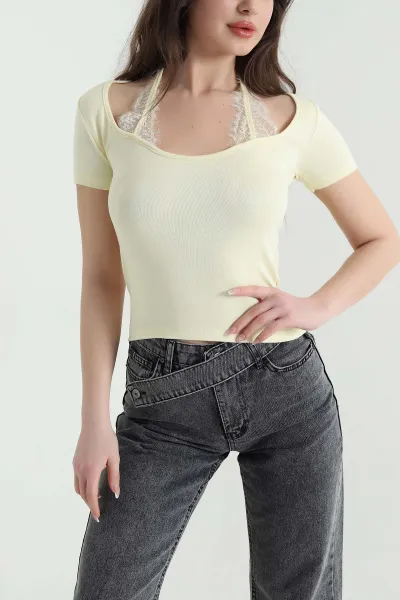 Sarı Likralı Viskon Kadın Bluz 455798
