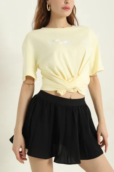 Sarı Love Baskılı Fiyonklu  Süprem Kadın Tişört 366884