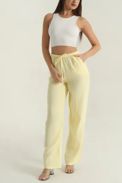 Sarı Müslin Keten Kadın Pantolon 377405