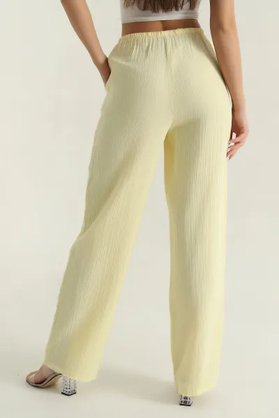 Sarı Müslin Keten Kadın Pantolon 377405