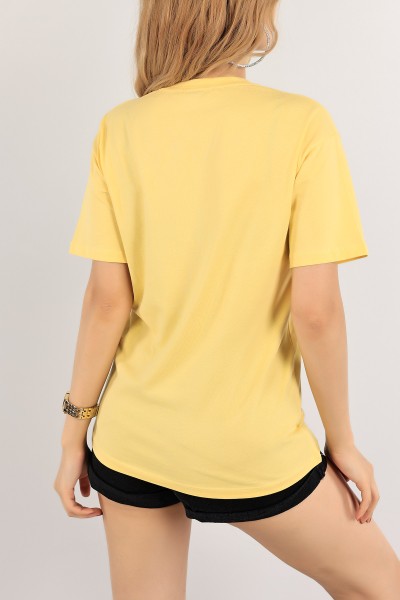 Sarı Nakışlı Bayan Tişört 120014