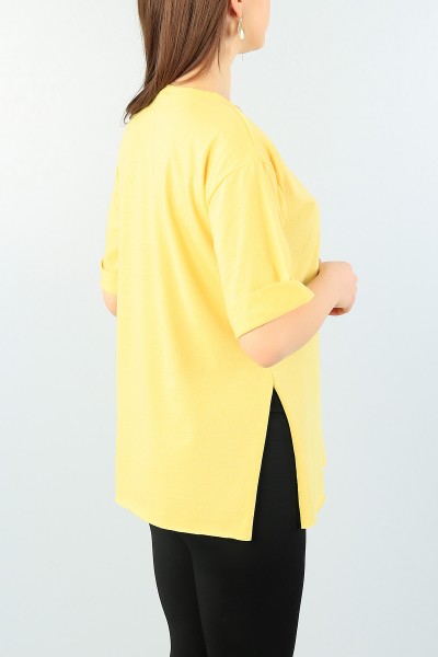 Sarı Nakışlı Bayan Tişört 61306