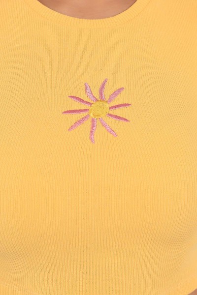 Sarı Nakışlı Fitilli Bluz 118074