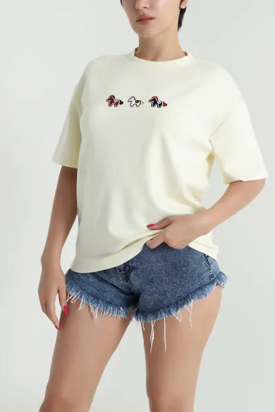 Sarı Nakışlı Modal Kadın Tişört 476953