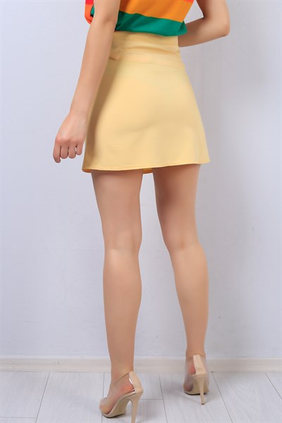 Sarı Ön Fermuar Detay Bayan Mini Etek 14398B