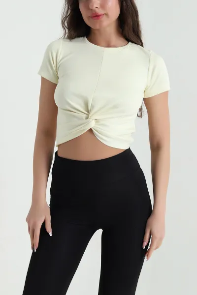Sarı Önü Büzgülü Oysho Kadın Crop 458098
