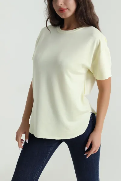 Sarı Oval Kesim Kristal Kadın Tişört 485193