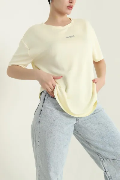 Sarı Oval Kesim Modal Kadın Tişört 433259