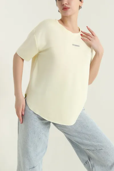 Sarı Oval Kesim Modal Kadın Tişört 433259