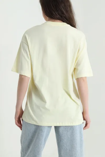 Sarı Oversize Bisiklet Yaka Süprem Kadın Tişört 452517