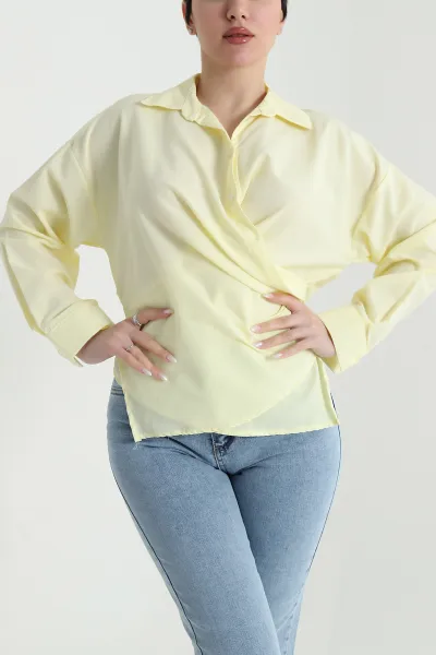 Sarı Oversize Poplin Kadın Gömlek 448915