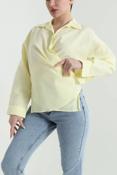 Sarı Oversize Poplin Kadın Gömlek 448915