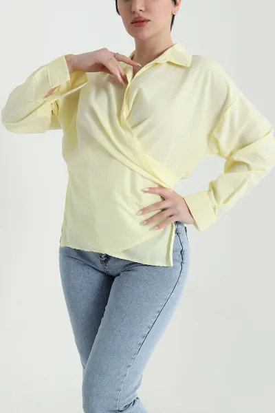 Sarı Oversize Poplin Kadın Gömlek 448915