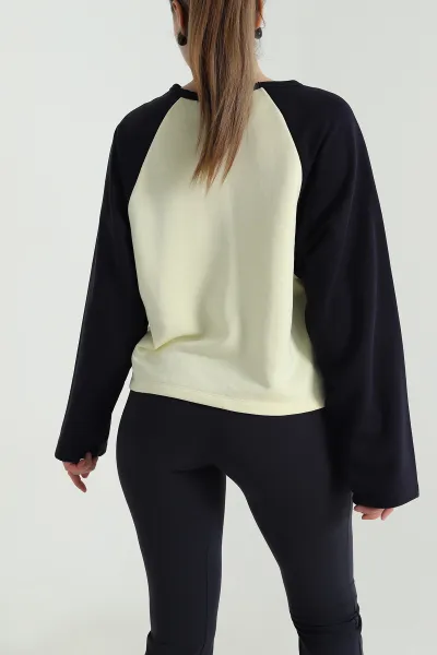 Sarı Oversize Şardonsuz Üç İp Kadın Fermuarsız Sweat 496071