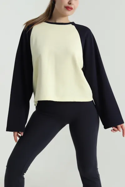 Sarı Oversize Şardonsuz Üç İp Kadın Fermuarsız Sweat 496071