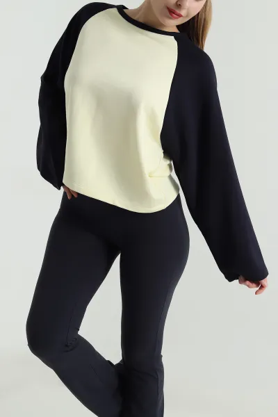 Sarı Oversize Şardonsuz Üç İp Kadın Fermuarsız Sweat 496071