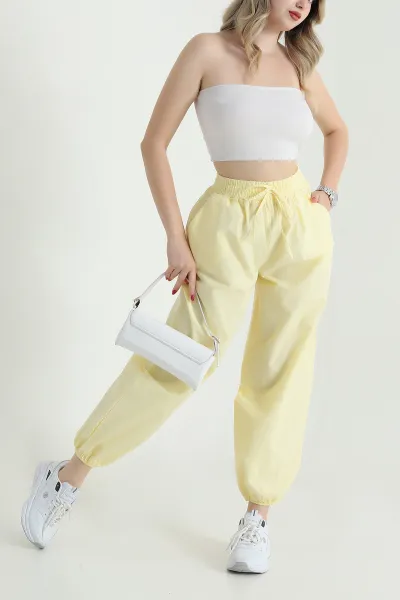 Sarı Paça Büzgü Lastik Tasarım Cepli Kadın Pantolon 469366