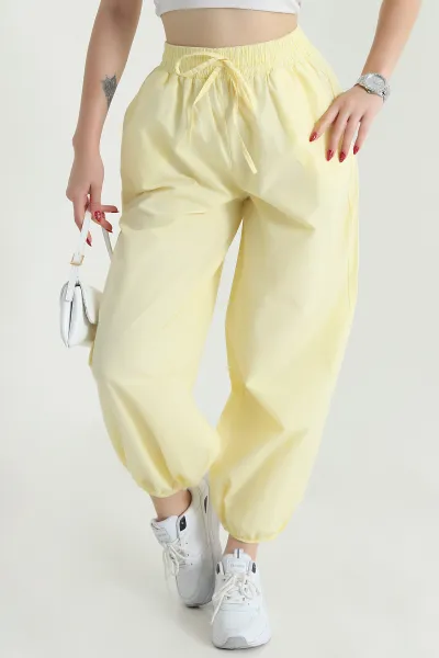 Sarı Paça Büzgü Lastik Tasarım Cepli Kadın Pantolon 469366